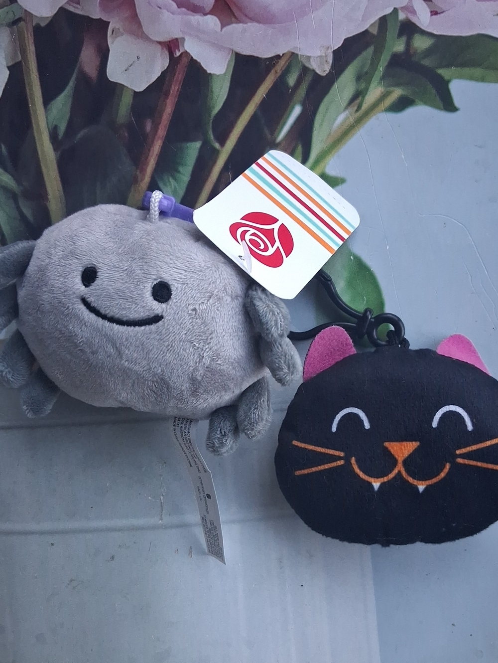 Set of 2  Plush Halloween Cat & Spider with Backpack Clips 4.5” NEW!